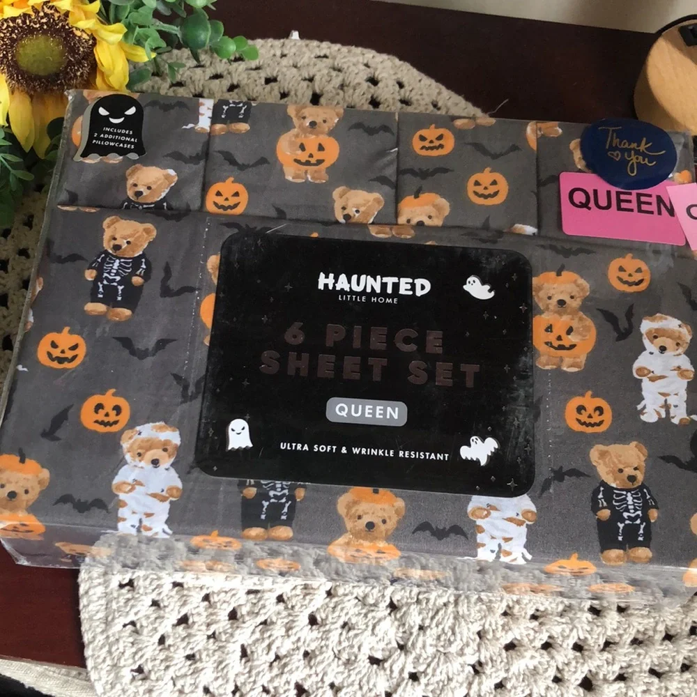 Halloween Gray Teddy Bear Costume QUEEN Sheet Set